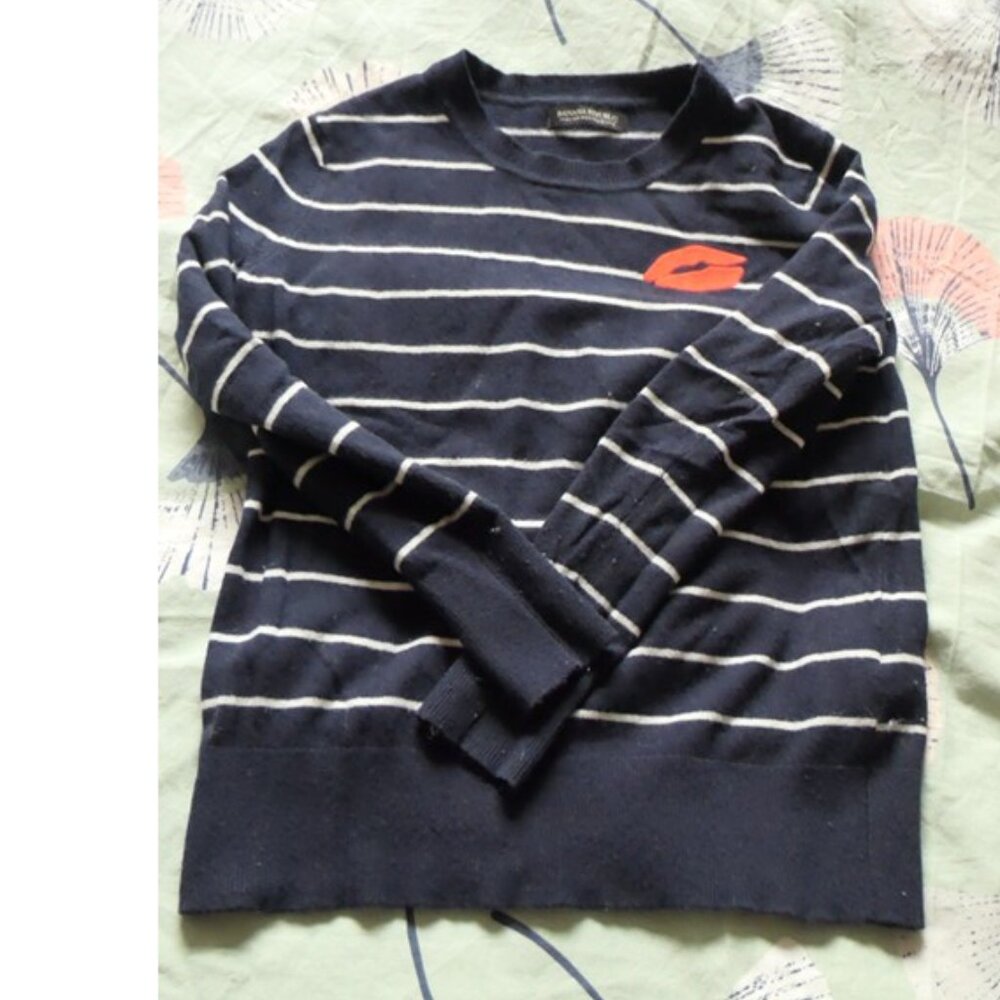Banana Republic Sweater Lips Embroidery Women Navy stripes XS petite nautical - Picture 6 of 9
